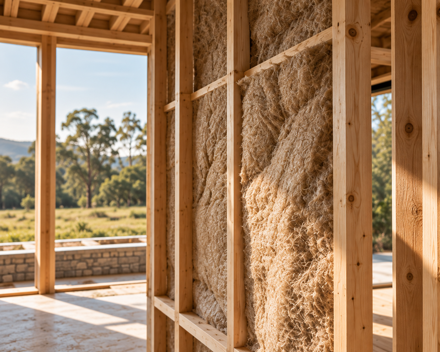 Frame and erection — timber frame structure being raised on site
